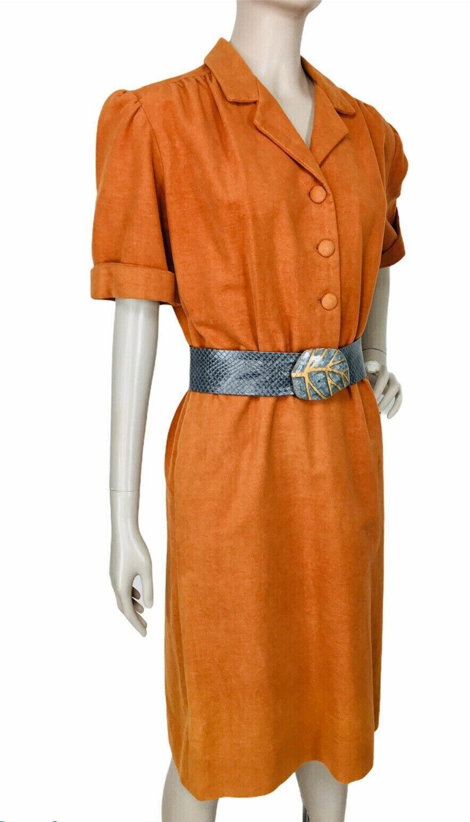 Vintage 60s MCM MOD Boho Western Cowgirl Orange Faux Suede Sheath Dress Size M/L