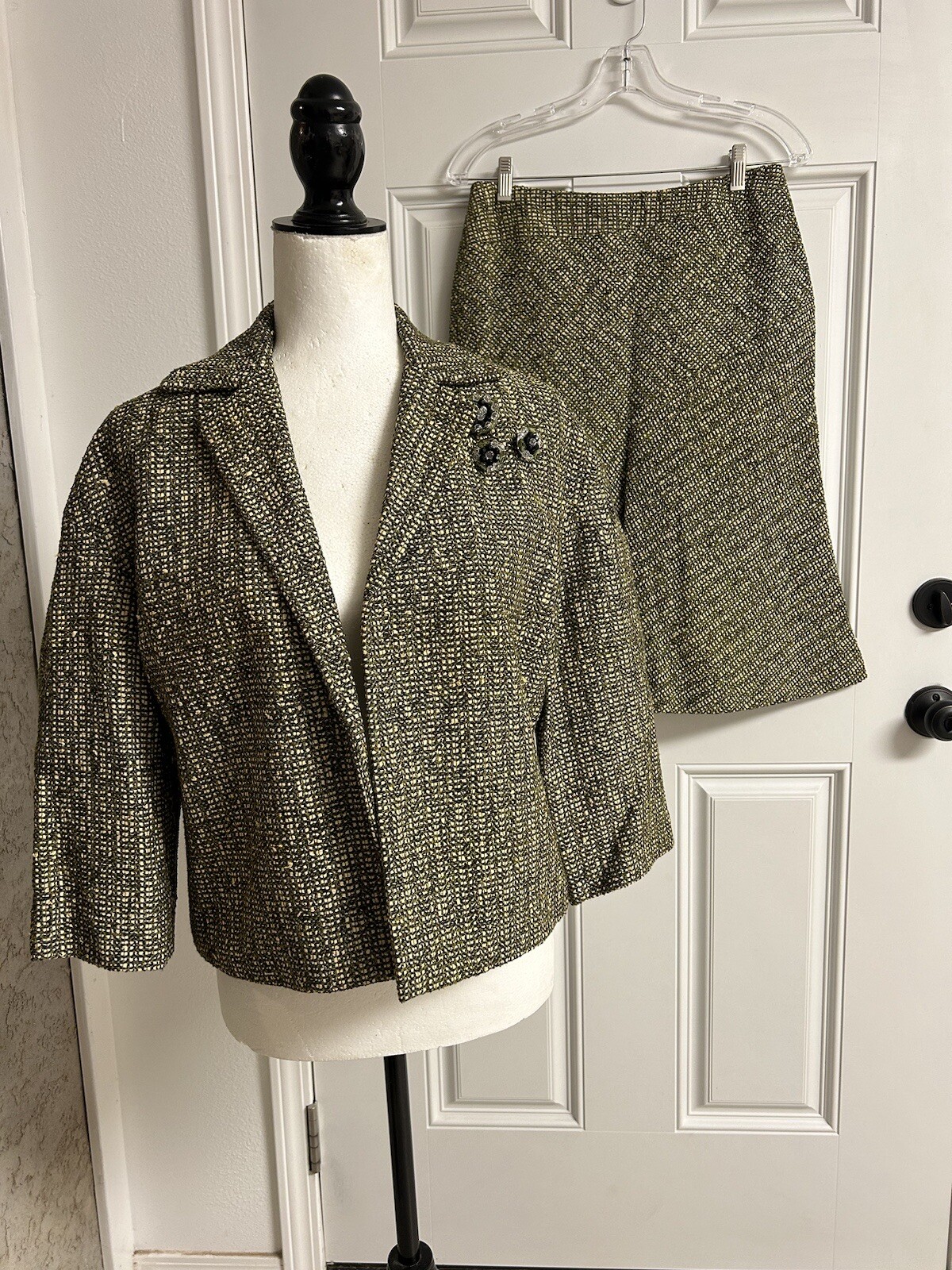 Vintage Anne Klein Olive & Cream Skirt Set S/6