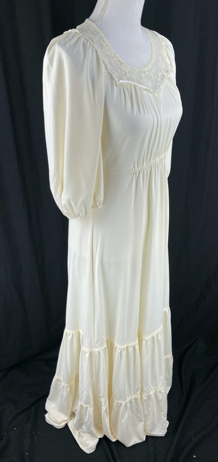 Jody T California Vtg 70s Lace Trim Prairie Maxi Dress Size 7 (Fits S) Cream