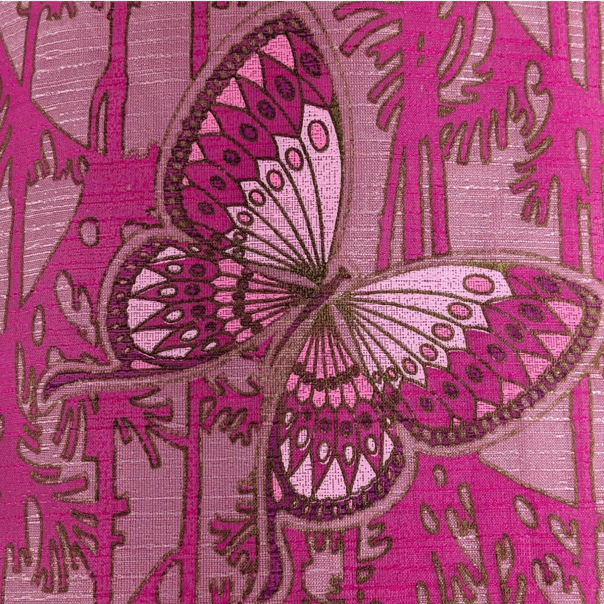 SALE ALFRED SHAHEEN Pink Butterflies Daisies Hawaiian Hostess Dress Vintage 60’s