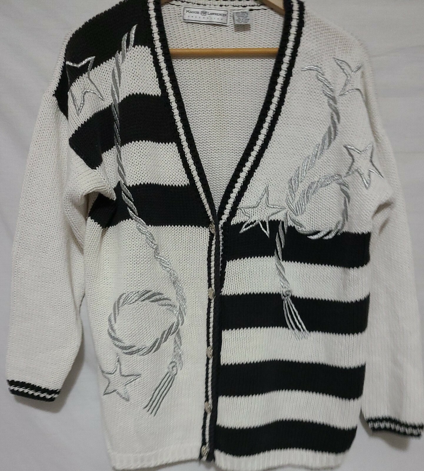 VTG 1980s Maggie Lawrence Women’s Ramie Sweater Cartigan Nautical Size Small