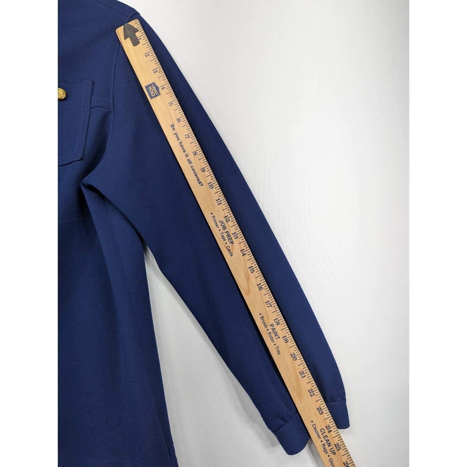 Vintage Rhodes California Navy Blue Gold Crest Button Jacket Mandarin Collar 9