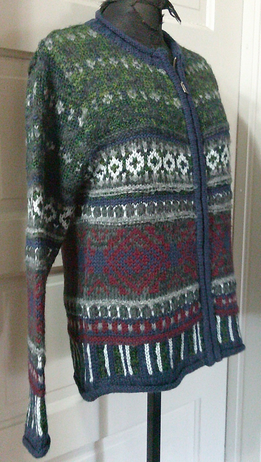 ’90’s TANGENTS Blue Abstract Zip Front Sweater S