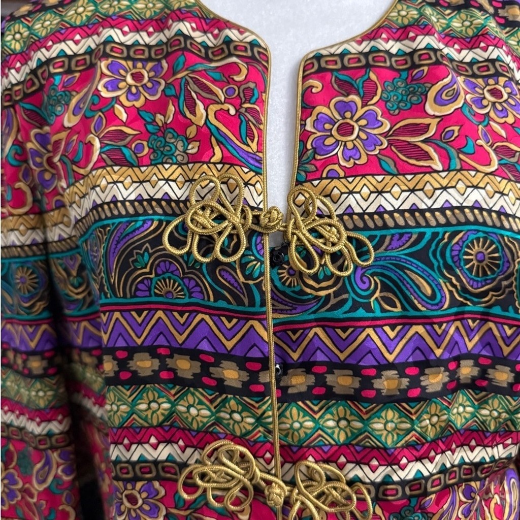 Vintage Maggie London Silk Jacket Baroque Print Blazer 80s/90s Power Dressing
