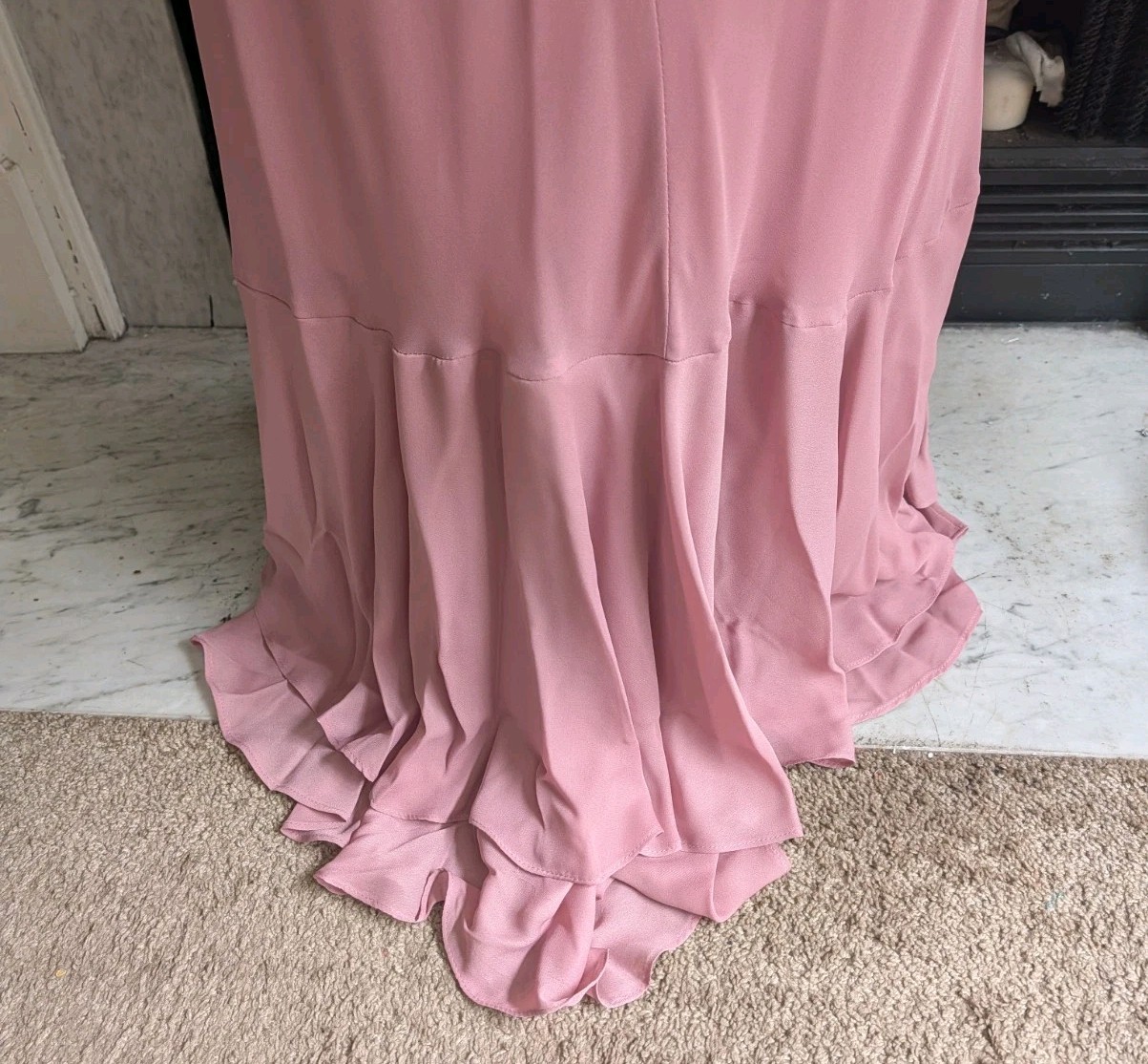 Vintage 90s Y2K Dusty Pink Beaded Column Dress Size 3X Maxi Ruffle Occasion MOB