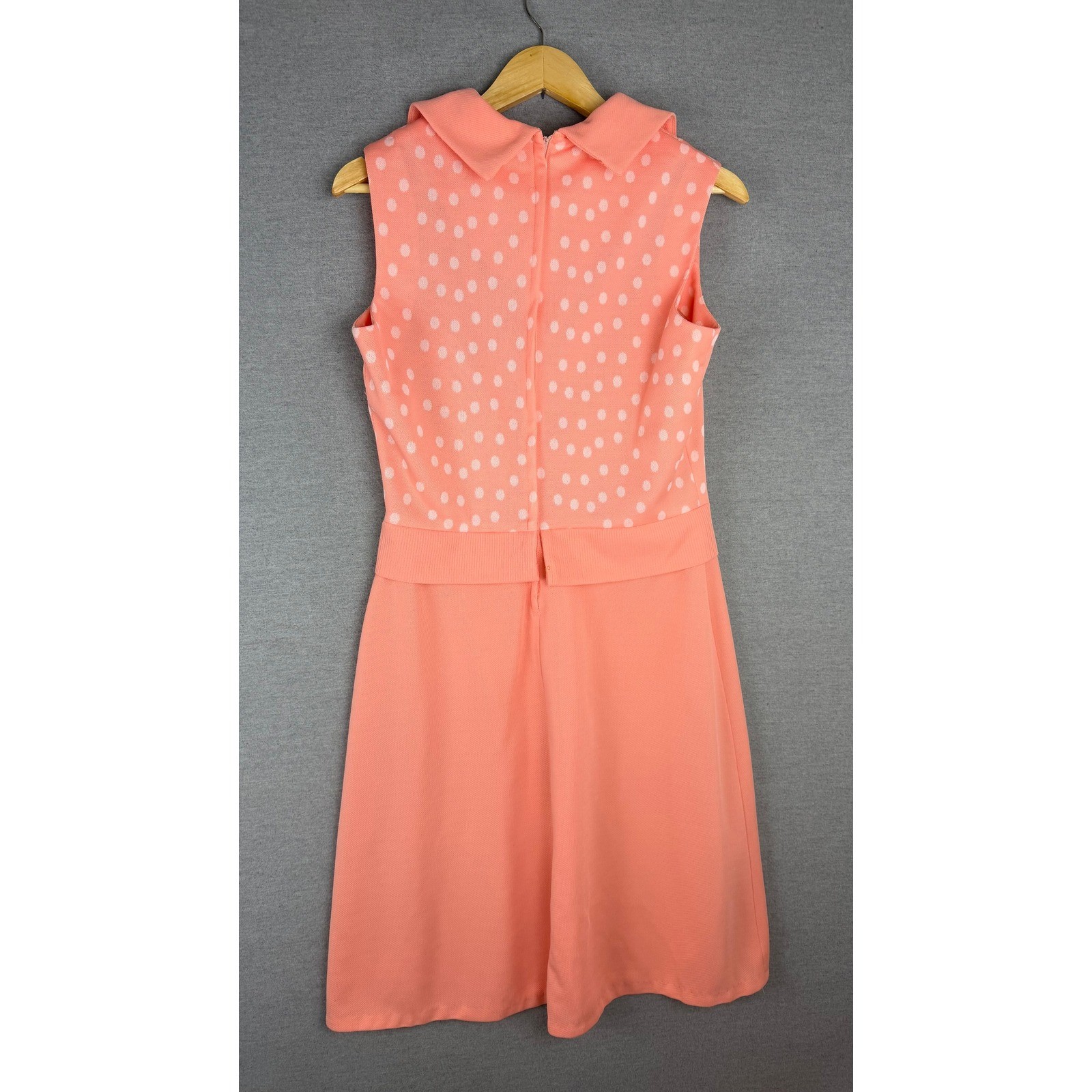 Vintage 1950s 60s Peach Polka Dot Dress and Cardigan Set Retro Mod 2 Piece