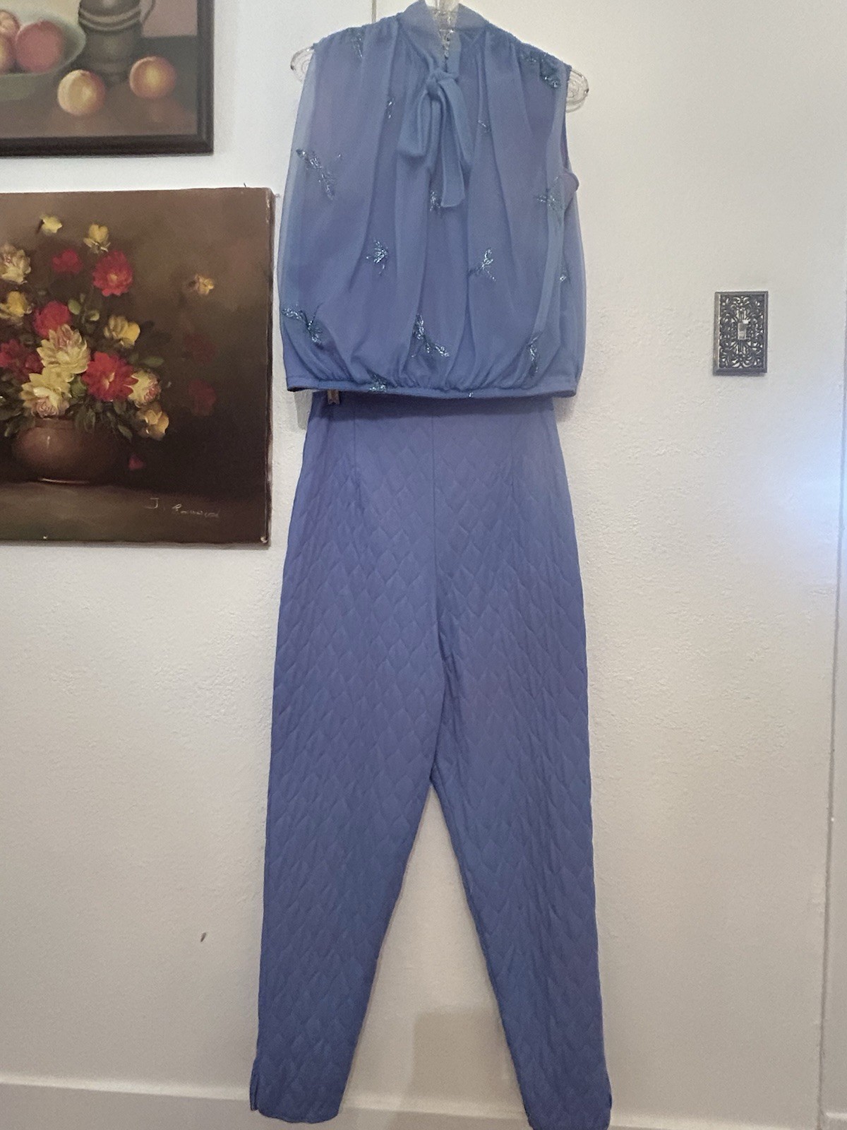 Vintage RARE Eyeful By Flaums Nylon/Sequin Top And Quilted Pants Lingerie Set Sm