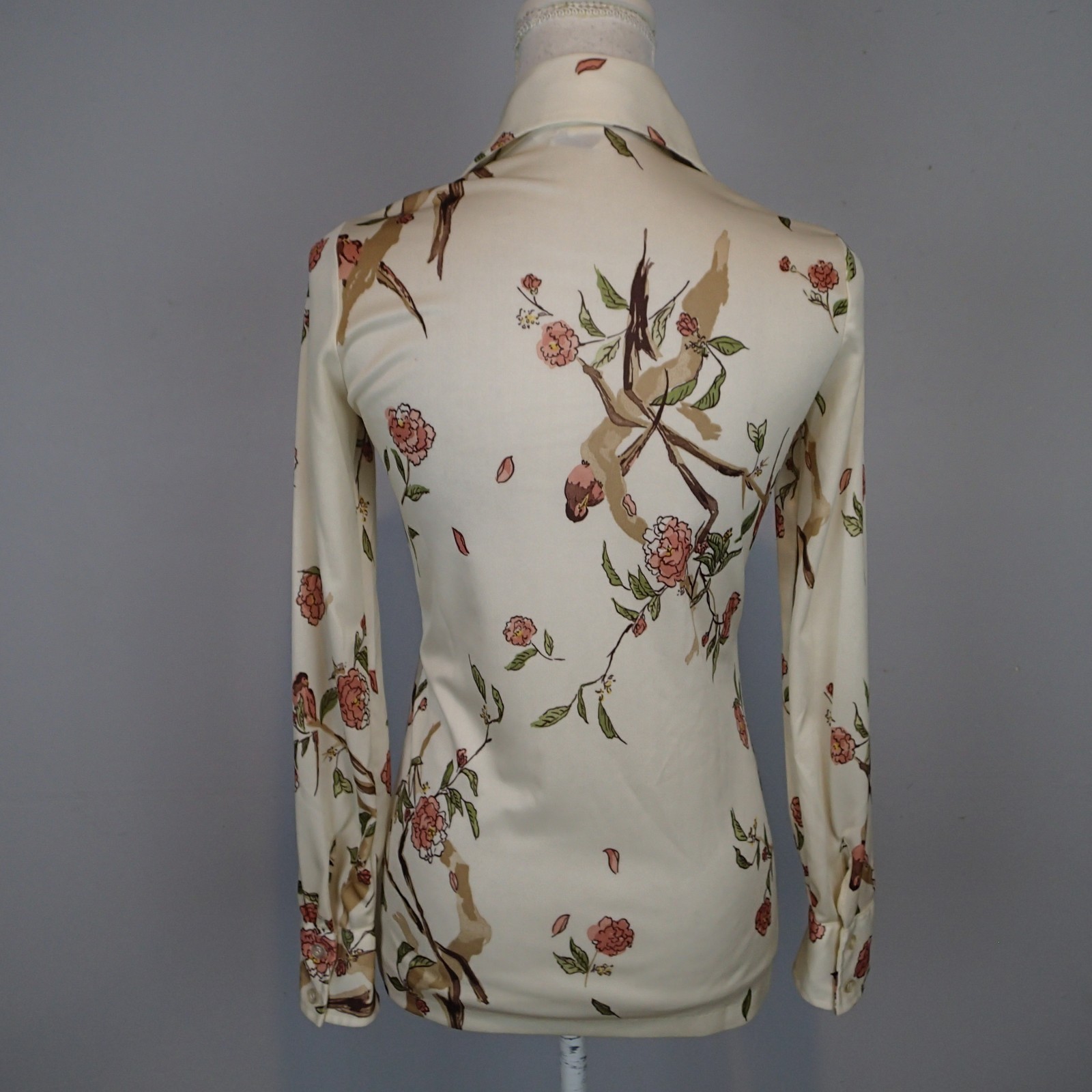 70’s VTG Women’s Knit Editions by Ship 'N Shore AOP Birds floral Blouse sz 8 top