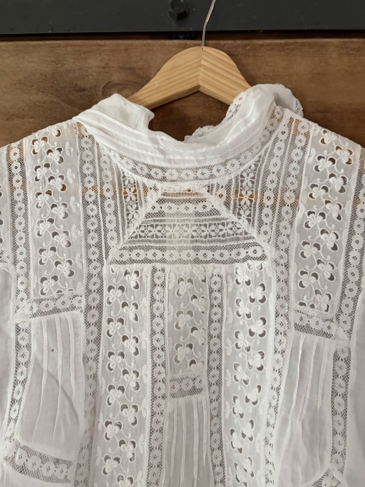 Antique Edwardian White Cotton Lace Blouse Bodice Whitework Pintuck c. 1900s
