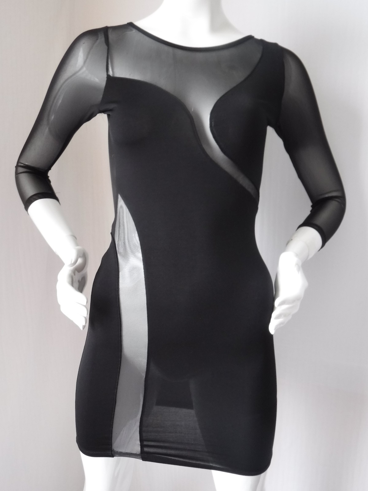VTG FREDERICKS of HOLLYWOOD Super Sexy!! BodyCon Mini Dress w/Sheer Mesh XS New
