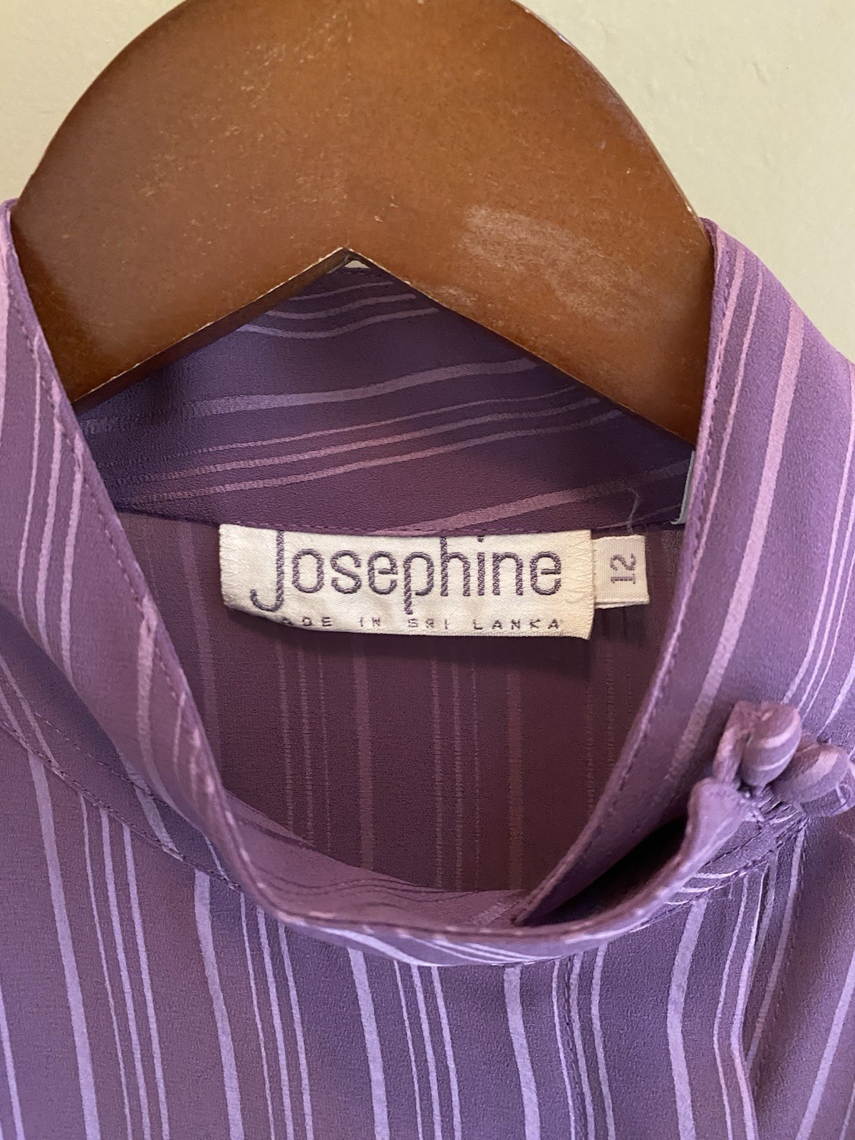 Vintage Purple Striped High Neck Long Sleeve Blouse Size 12 Large