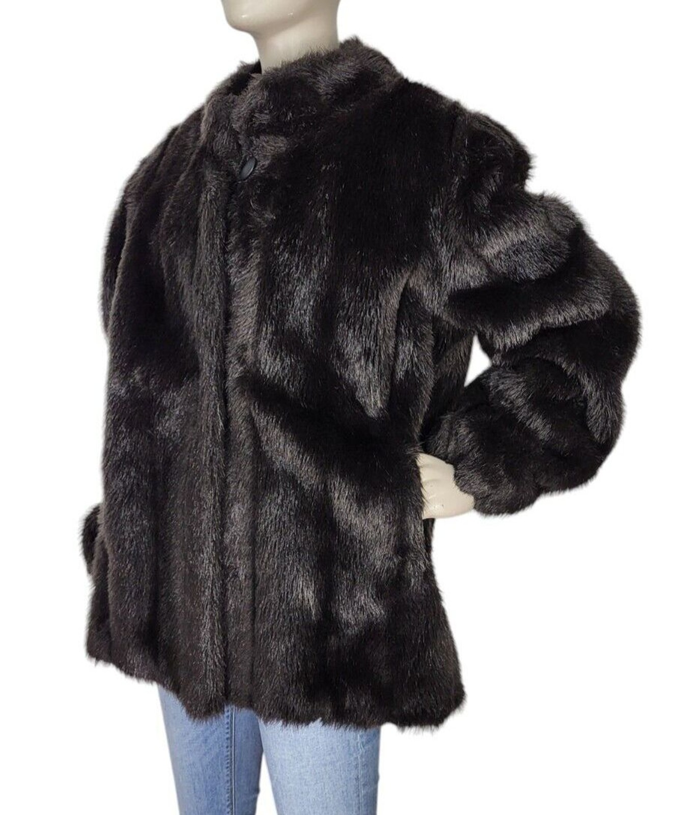 Vintage 80s Monterey Mob Wife Teddy Bear Faux Fur Coat Jacket Brown Furry