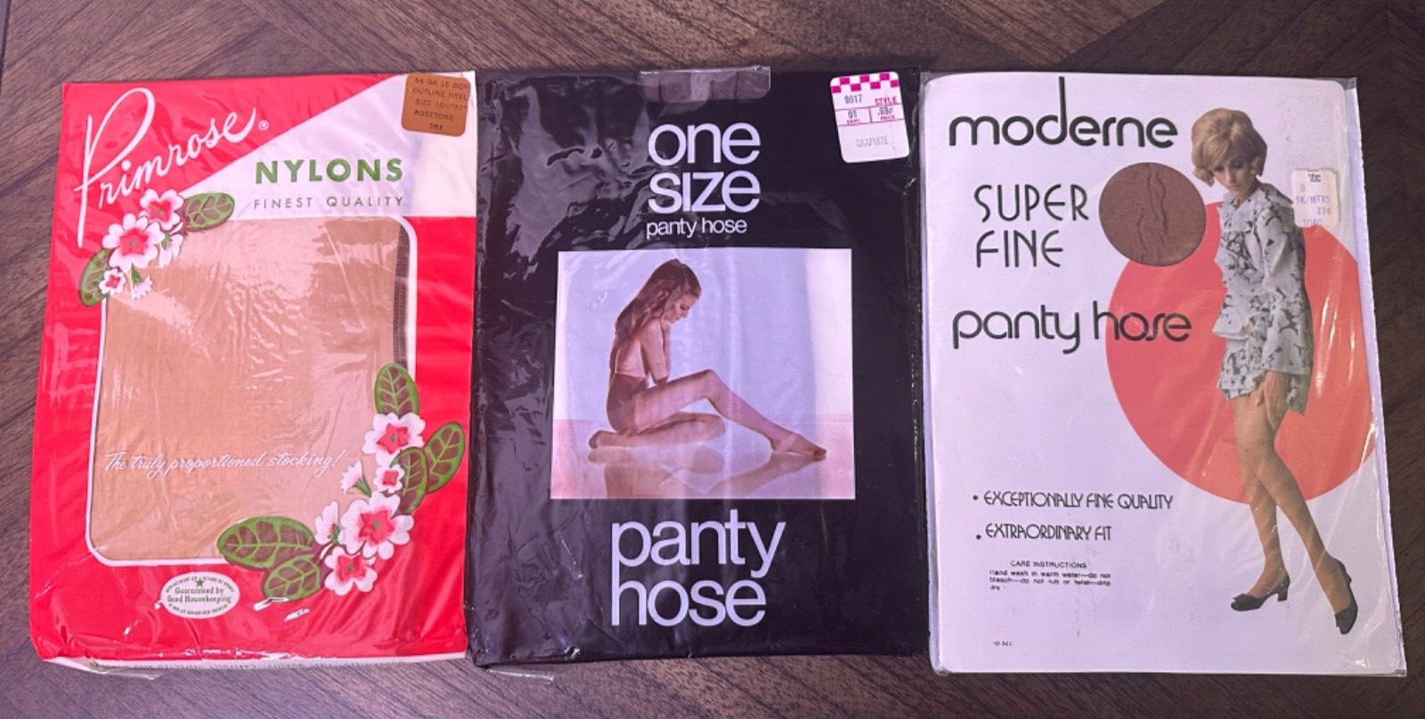 Vintage lot 3 pantyhose-Primrose, Moderne, One Size, NOS 1950s 1960s 1970s