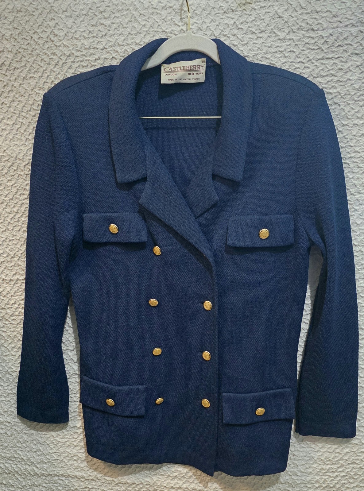 VTG Castleberry Navy Blue Blazer Jacket Career Gold Buttons Made in US 14