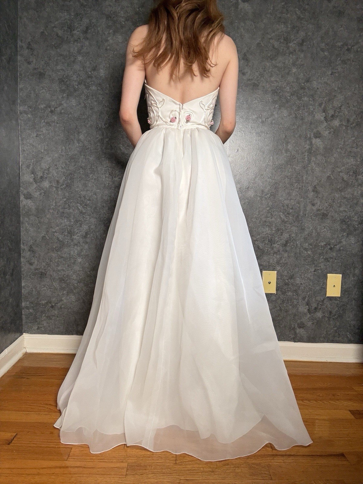 Vintage 1990s Mike Benet Wedding Gown — Fully Restored, Pink Rosebud Detail – 00