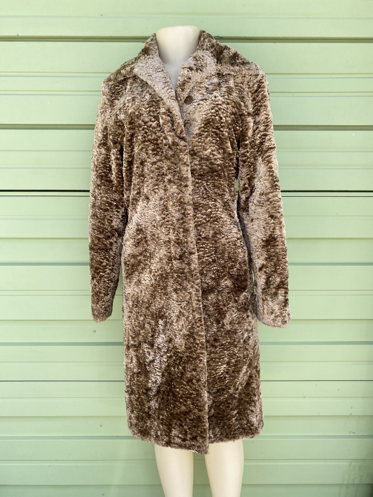 Vintage Sisley camel brown Fur Coat Jacket Women’s Made in Italy 42 B756