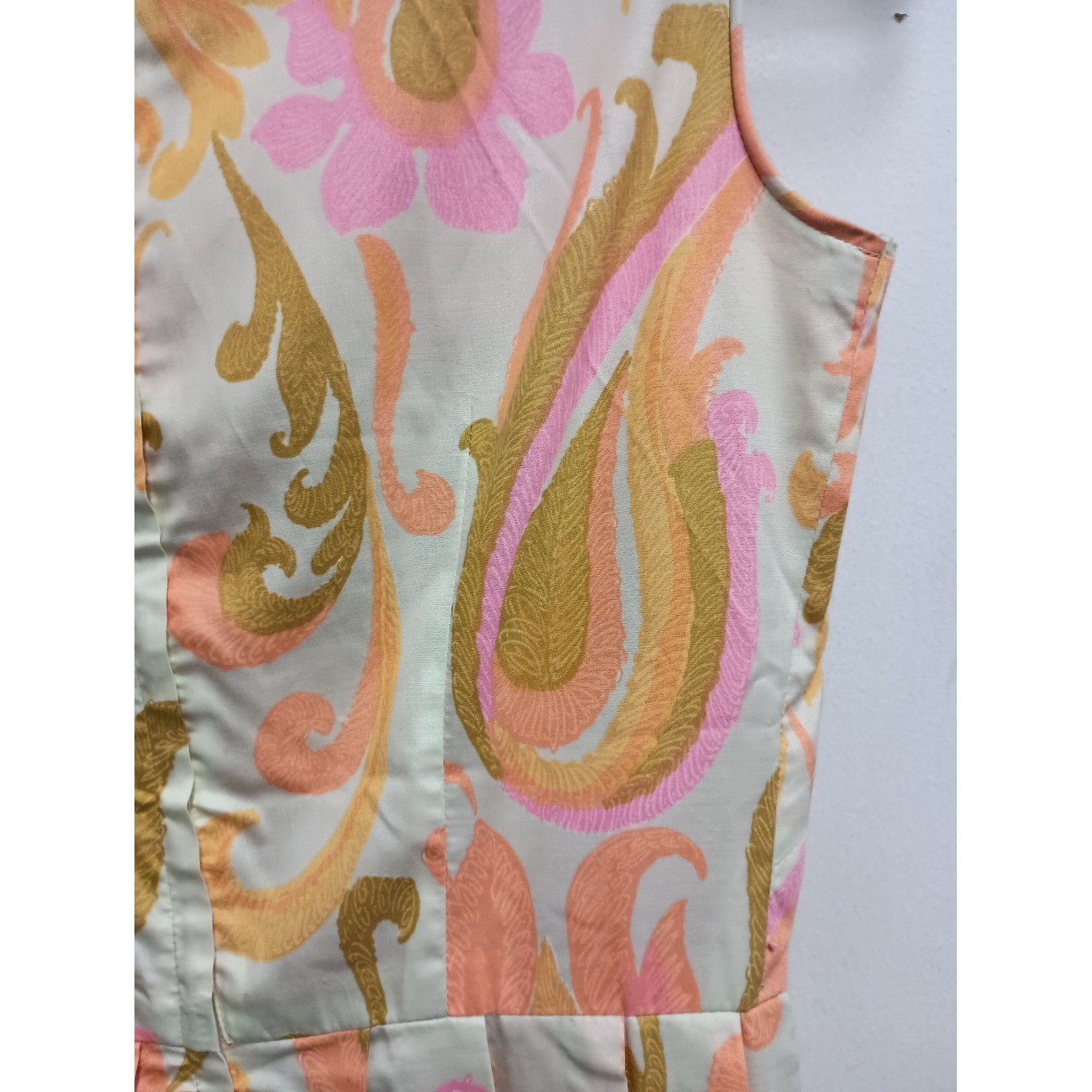 VTG Gay Gibson Dress Womens 4 Pink Orange Floral Psychedelic Sleeveless Pleated