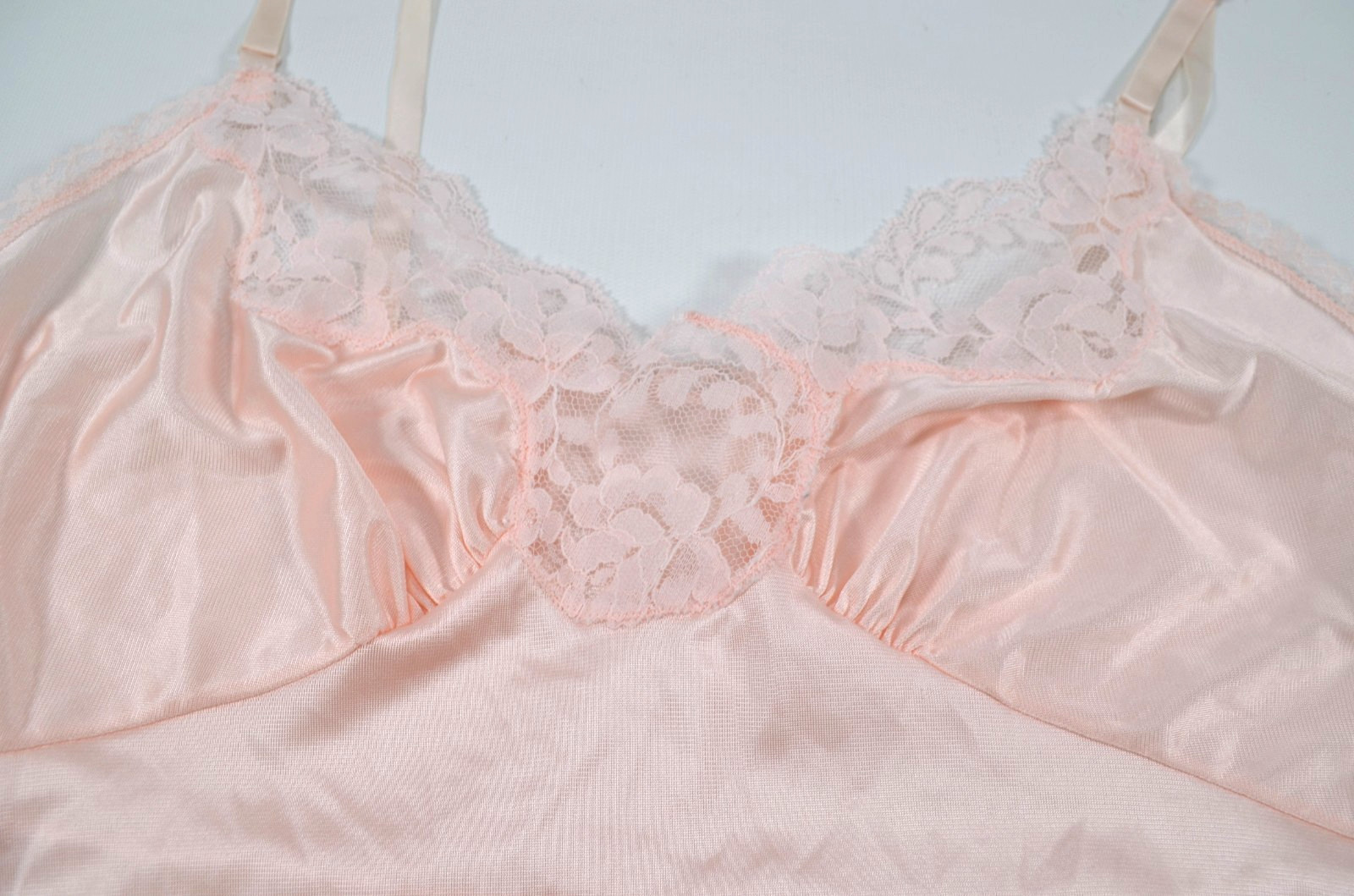 Vintage Teddy Pink Lace Ruffle Sheer Antron III Nylon One Piece Lingerie Size M