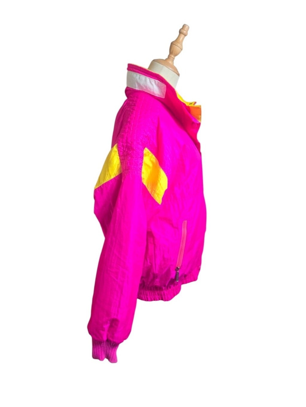 Slalom Vintage Bright Pink and Yellow Colorblock Puffer Jacket