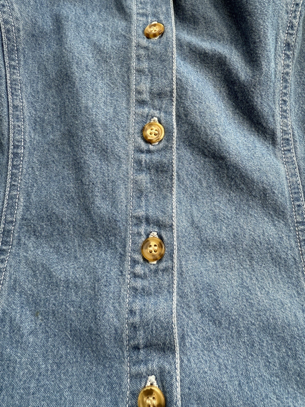 FADS VINTAGE 1980s DENIM DRESS 100% COTTON SIZE 14 SLEEVELESS BUTTON DOWN