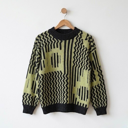 Vintage Arellle Sweater Made In USA Yellow Black Knit Abstract Print Medium 80s