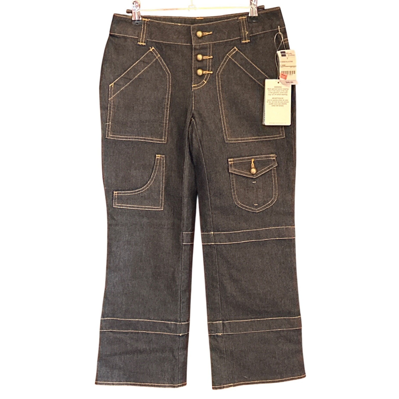 VTG Bisou Bisou Denim Cargo Pants Y2K Cyber Utilitarian Dark Wash Jeans 2 Retro