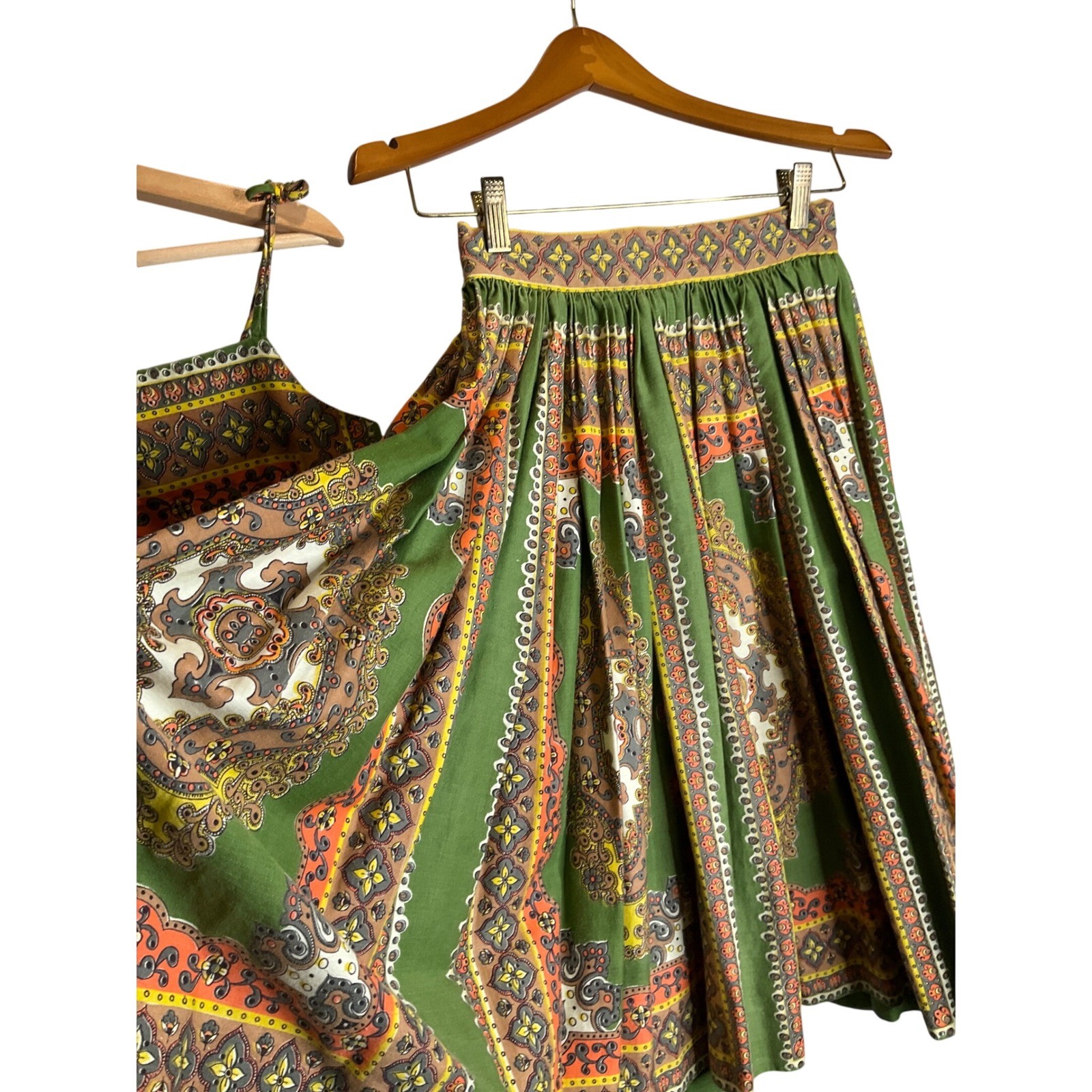 Vintage Jacaranda Skirt Set w/ Tank Top Handkerchief Boho Cottagecore Hippie XS