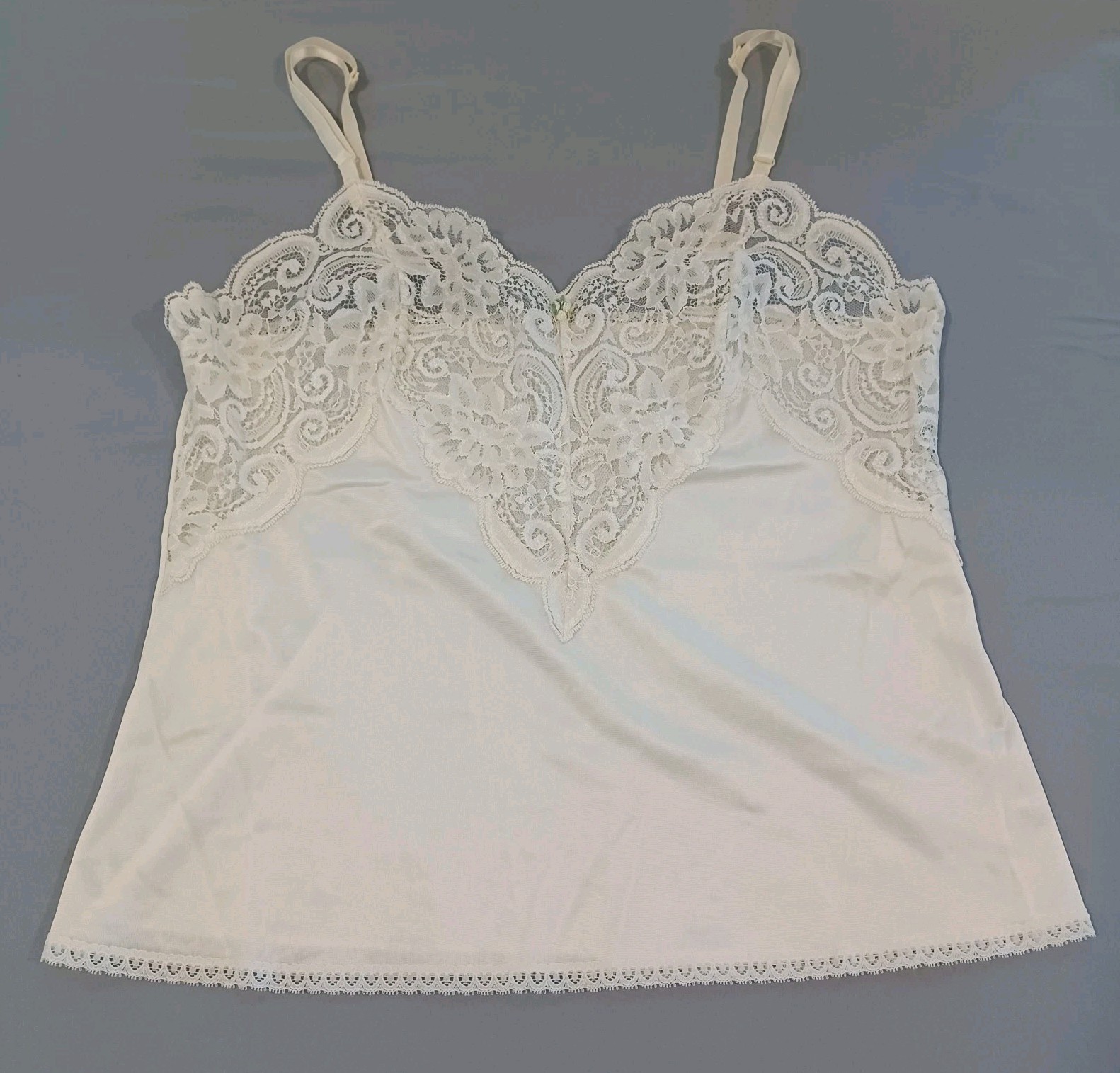 Vintage Body Lites Nylon Lacey Camisole Cream Ivory Size 32 Adjustable Straps