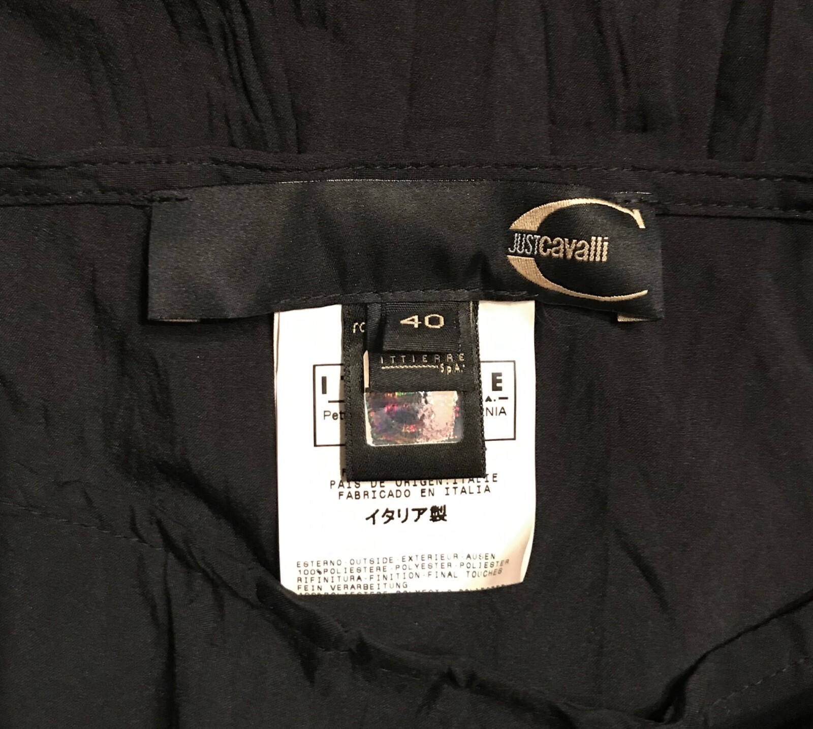 Just CAVALLI Black Polyester High Low Side Zip Skirt Animal Print Trim Size 40