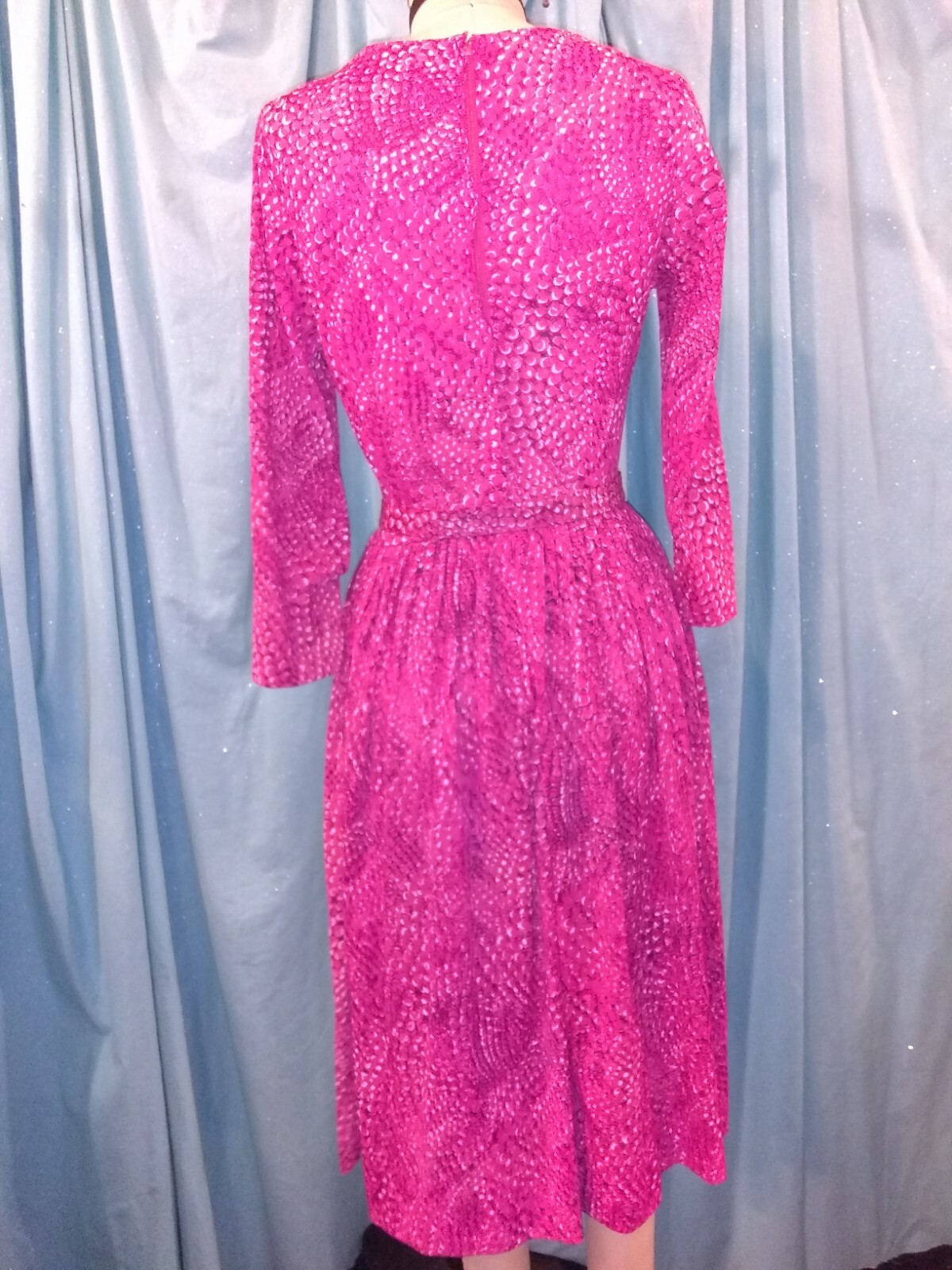 Vtg 50s Casual Maker Sy Frankl Nylon Jersey Bubble Gum Pink Snake Print Dress S