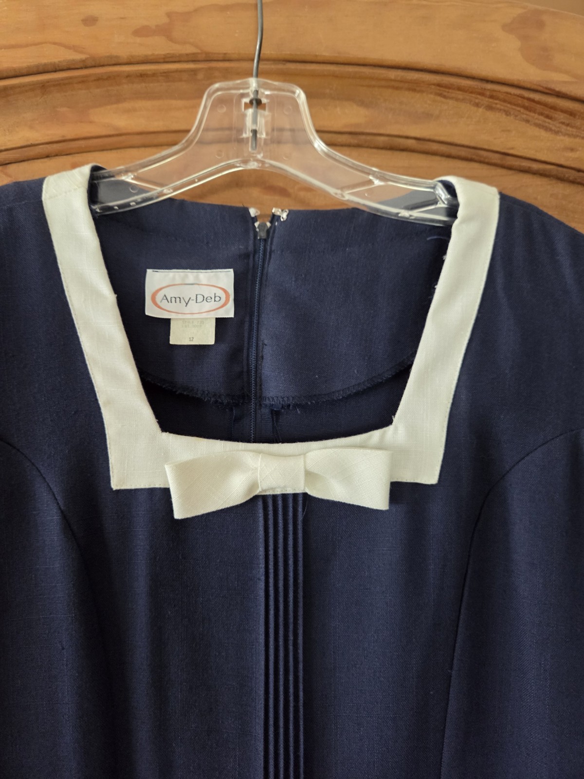 Vintage 1980’s Amy Deb Career Dress Navy Nautical Blue White Size 12 NEW $72