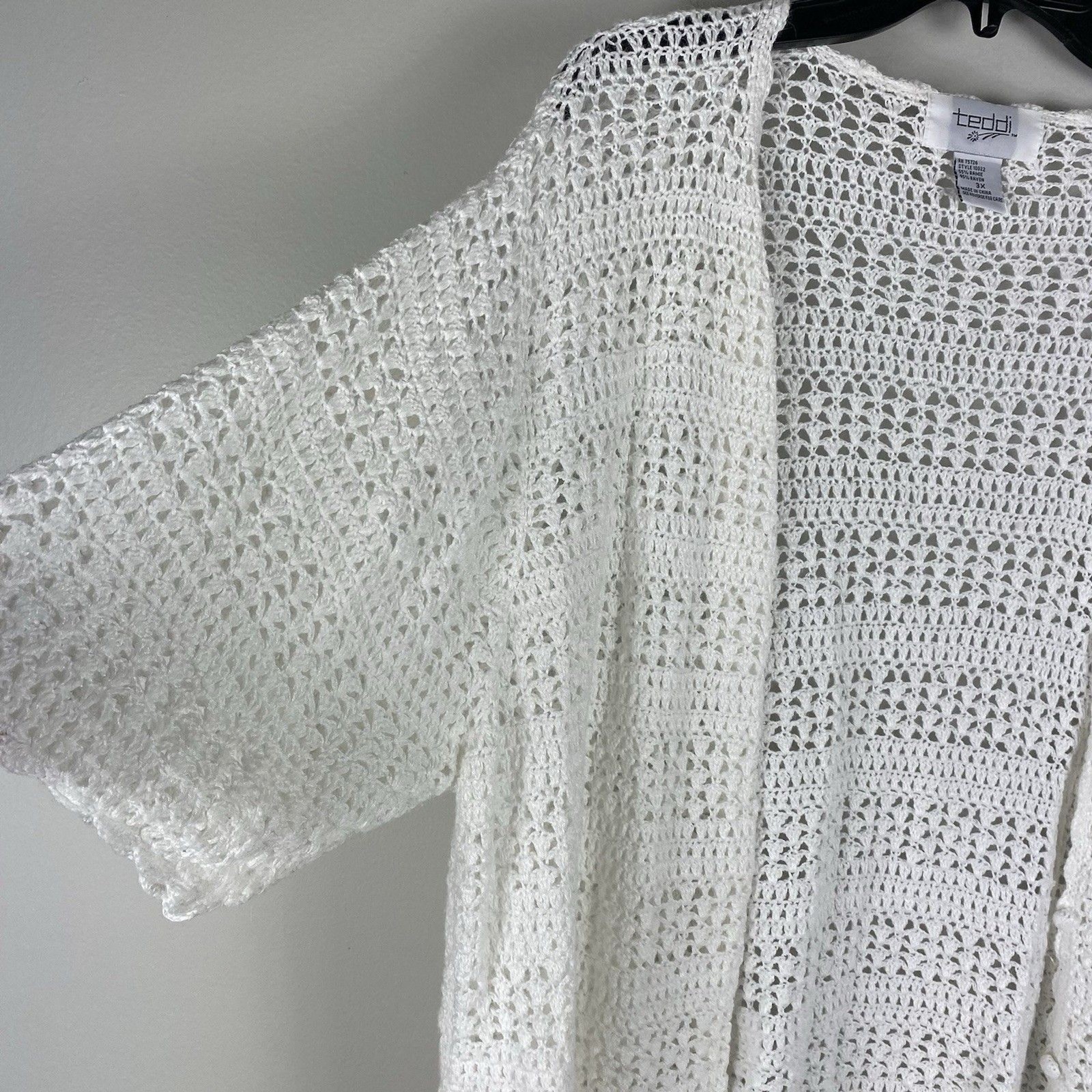 Vintage Crochet Top Button Cardigan 3X White 90s Y2K Boho Festival Cottagecore