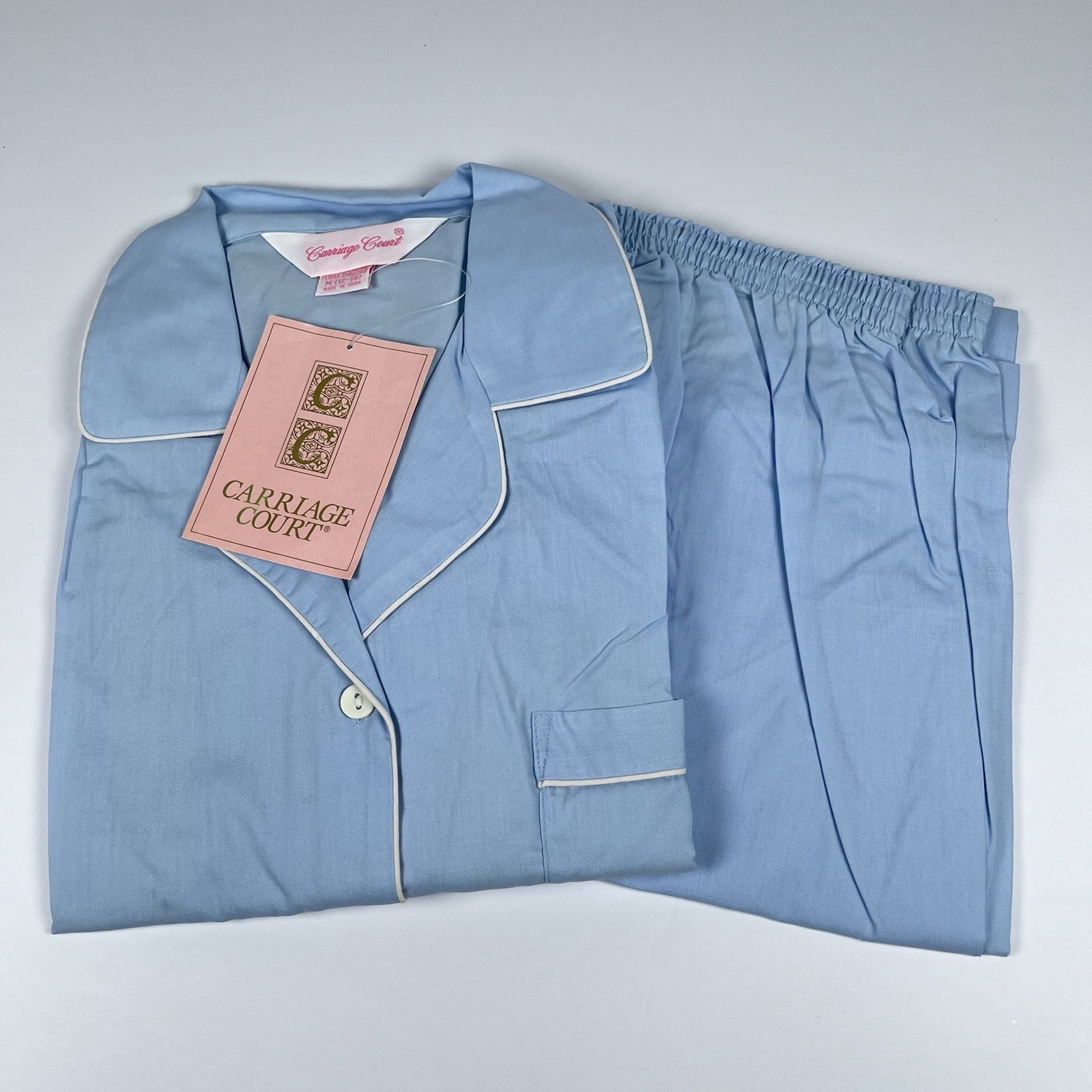 Vtg Sears Pajama Set Womens 12 Blue Notched Collar Piping New Old Stock Lounge