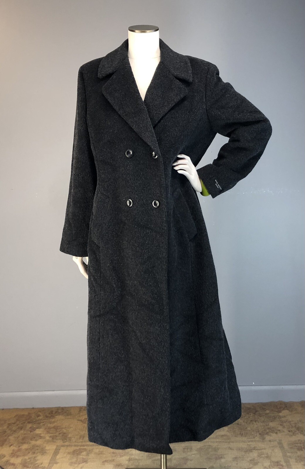 Vintage 90s Coat Wool Mohair Salt Pepper Heather Long Opera Anne Klein 14 L nwot