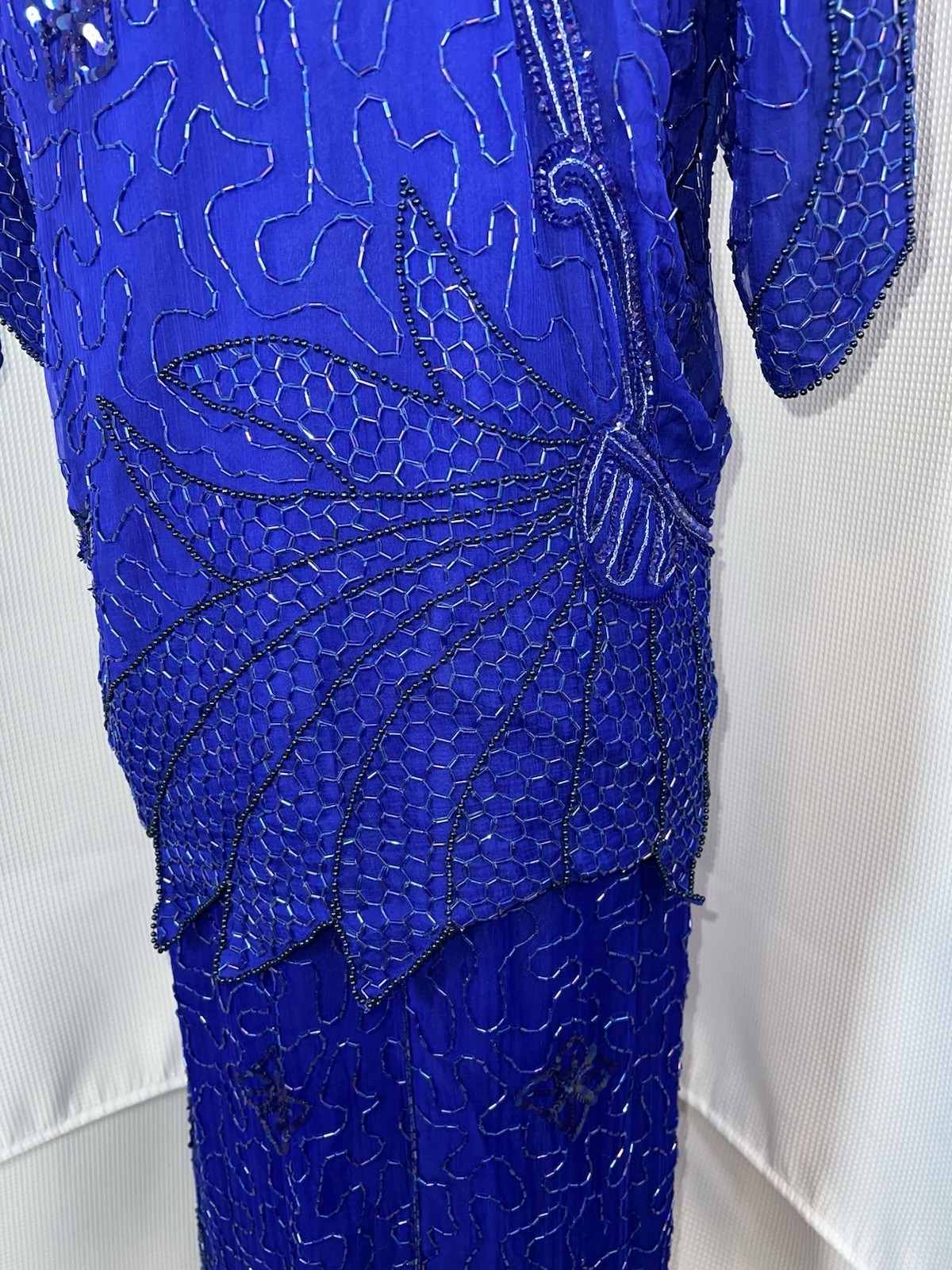 Vintage Tan-Chho Beaded Silk Dress 2 Piece Altered Size Medium Sequin x103