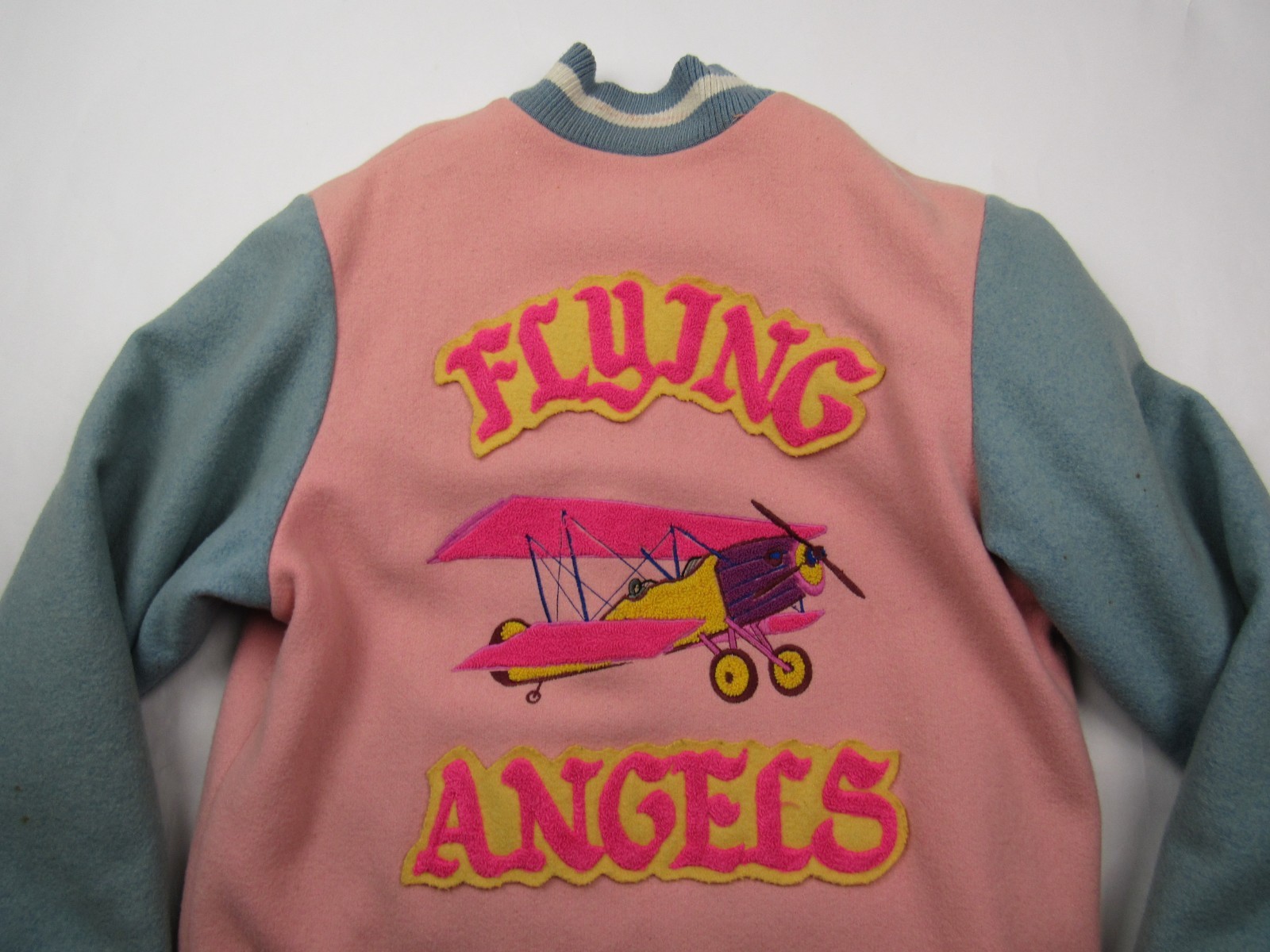 Vtg 1980s Flying Angels Women’s Varsity Letterman Jacket Wool Car Club Style