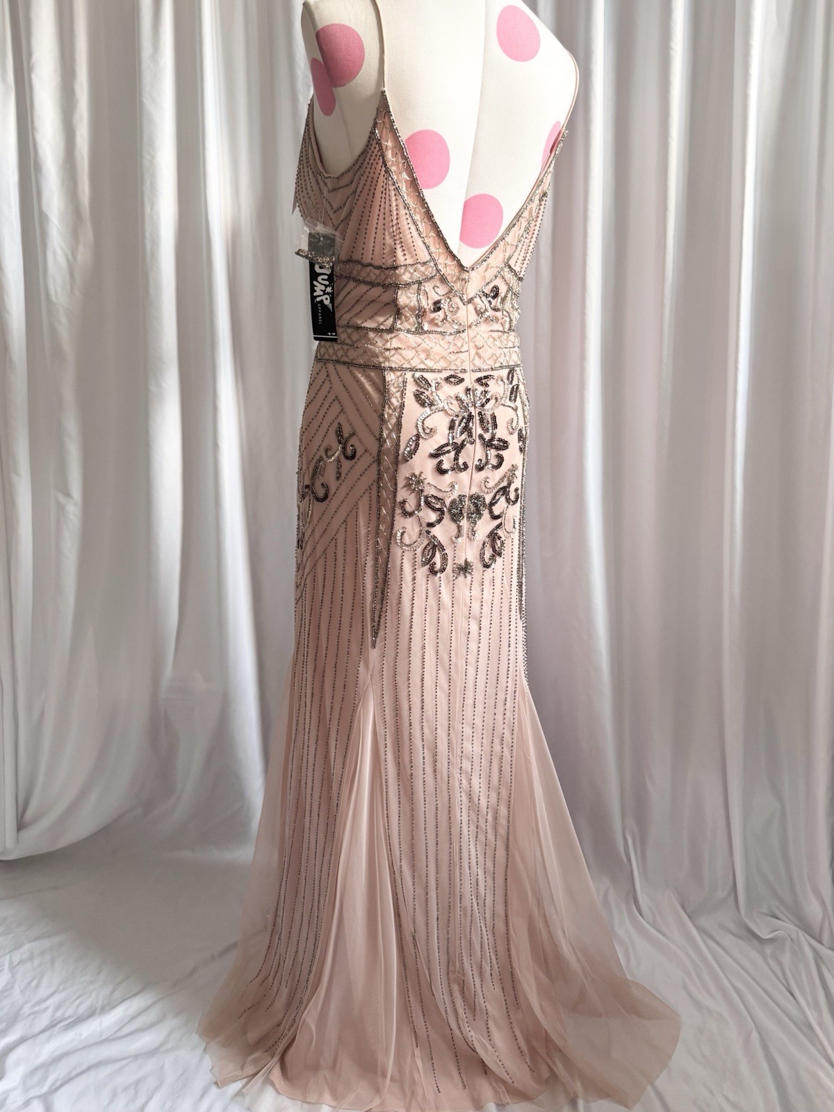 Vintage Pink Silver Fairy Beaded Sequin Ruffle Princess Formal Gown Dress 15/16