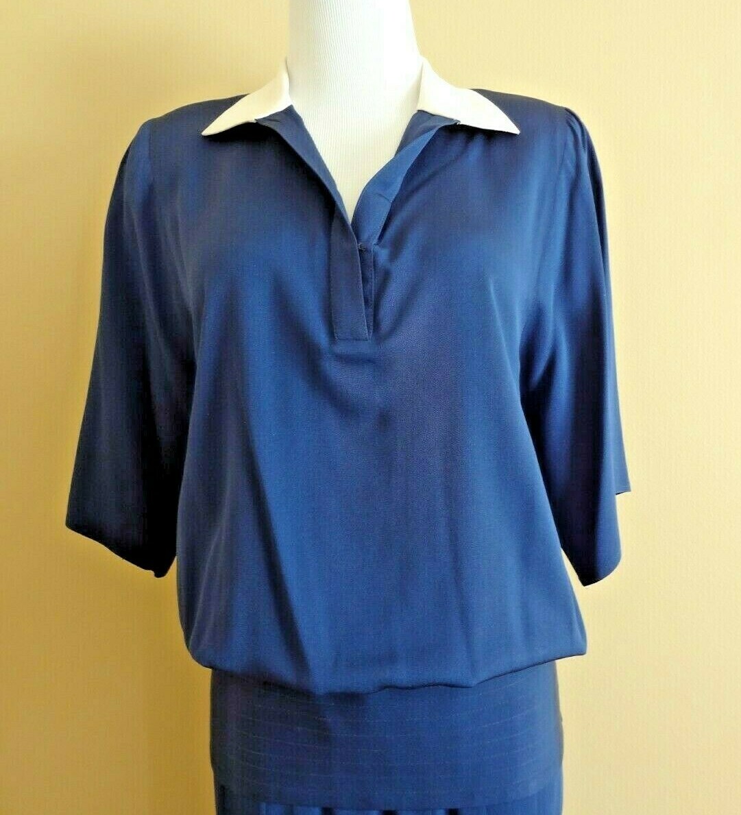 Vintage Kevan Hall Couture Navy Silk 2 Piece: Blouse size 6 & Skirt size 8, Set