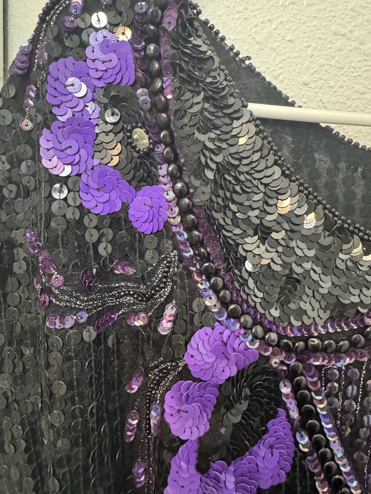 Vintage 1980’s Black / Purple Sequin Asymmetrical Blouse V Shape