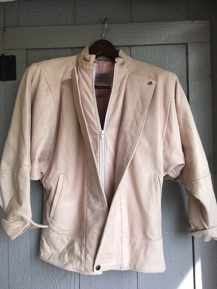 Vtg 80s REAL LEATHER Liz Roberts Natural Comfort Cropped Batwing Jacket Coat L