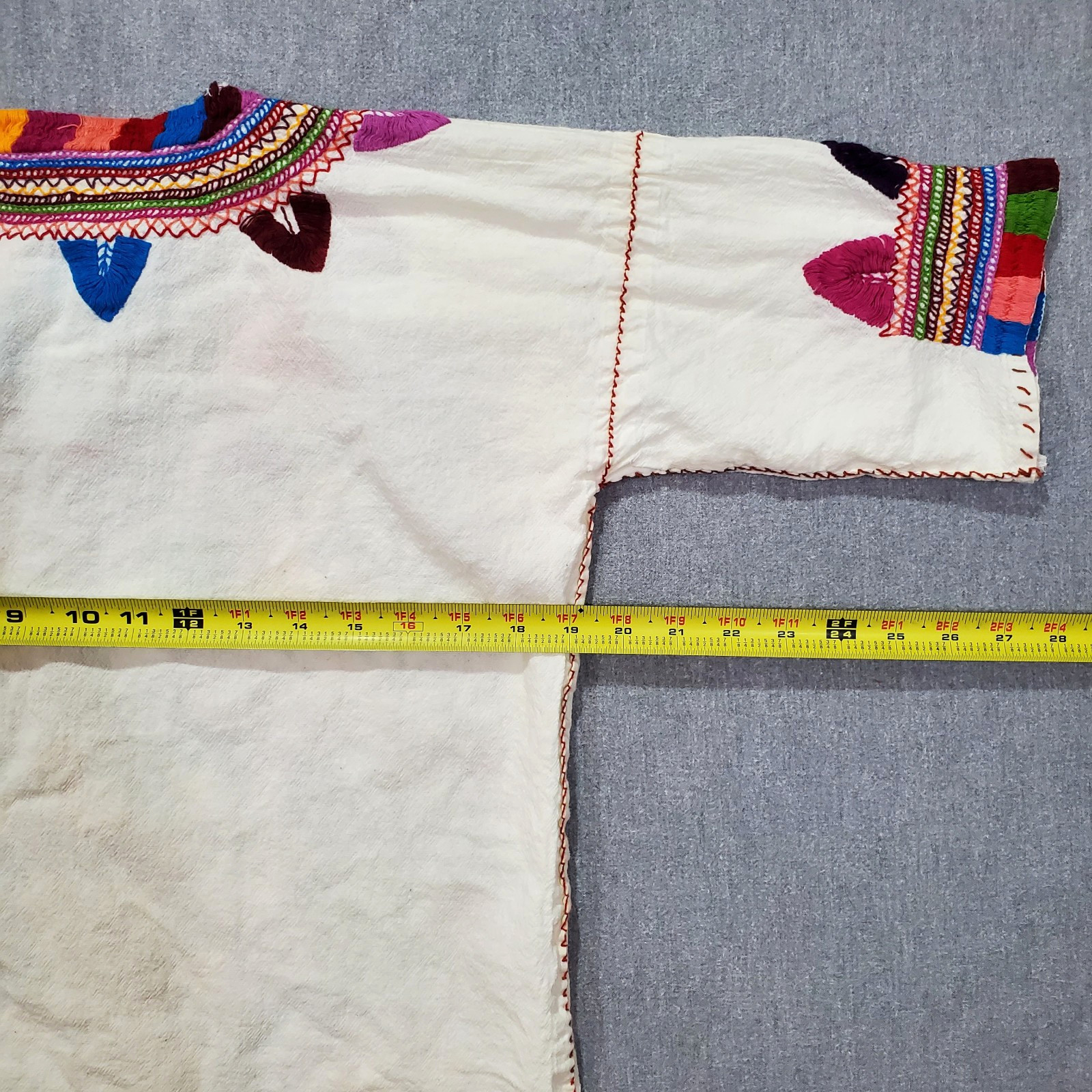 Vintage Handmade Embroidered Mexican Ethnic Cotton Blouse Boho Folk Top