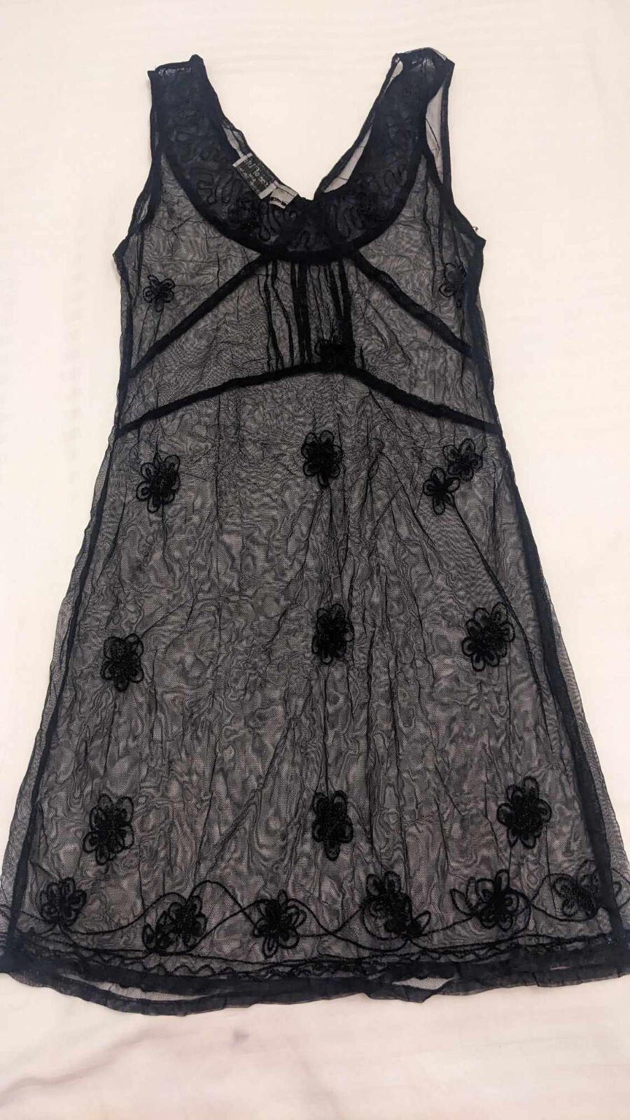 Black lace Mini Dress see through „Tree of Life” Floral Design Sexy Embroidery