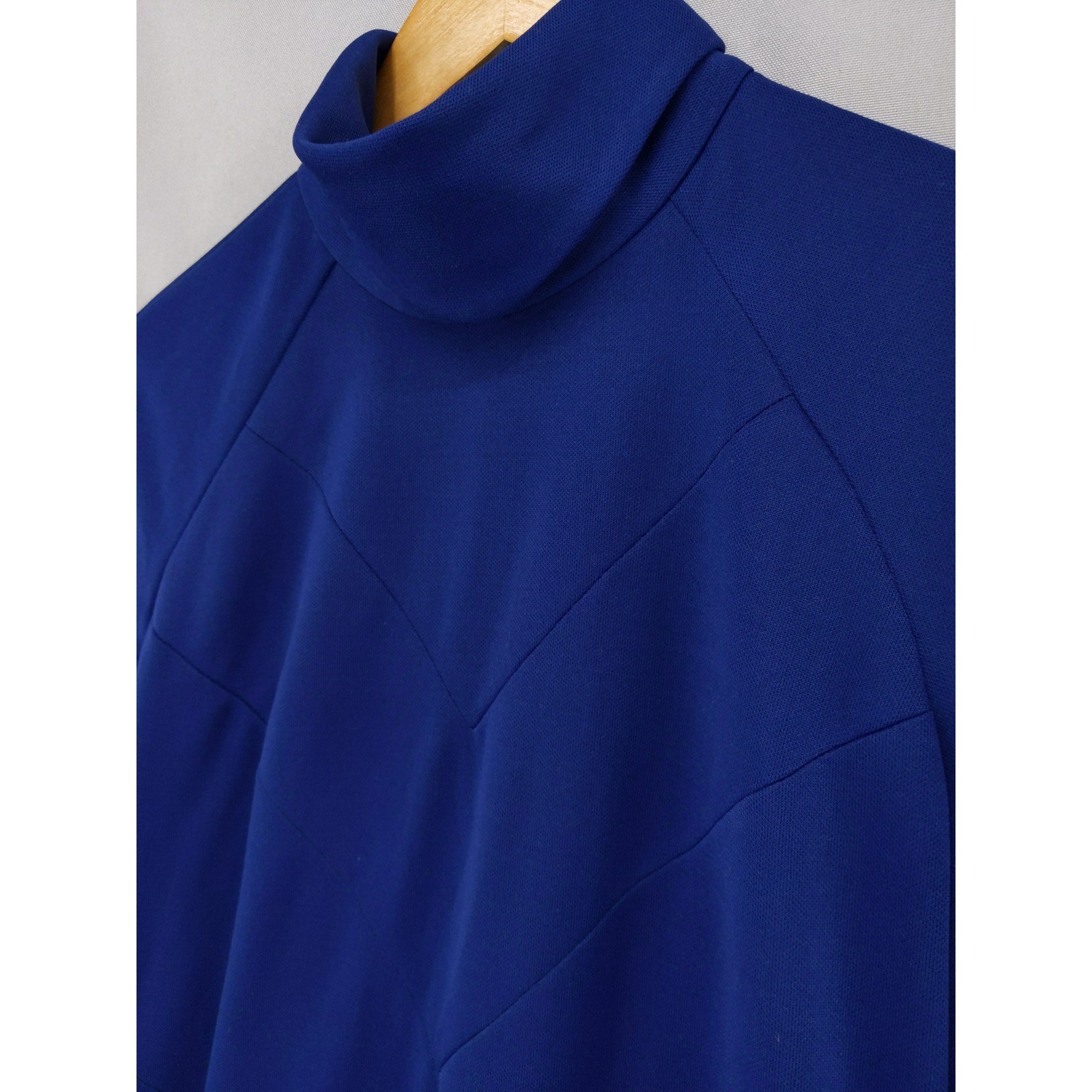 Vintage 60s Minx Mod Dress Sz S Blue Long Sleeve Mock Neck Chevron Fit Flare