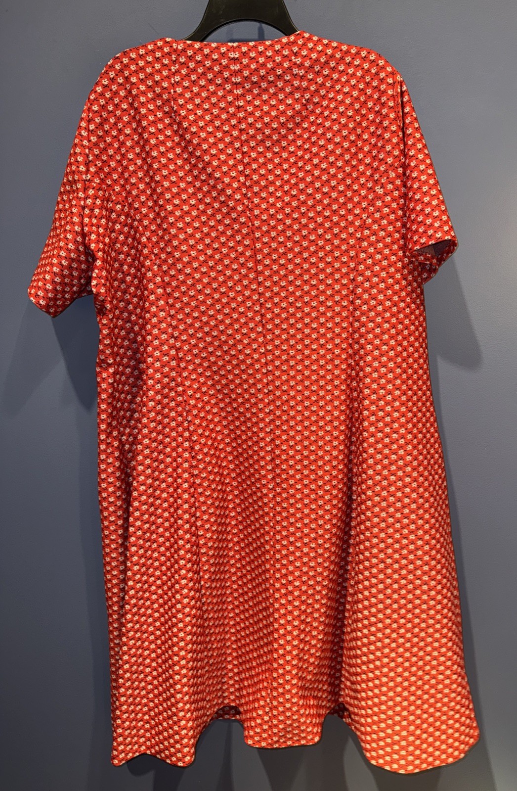 3X Womens Dress, Vintage 1950 USA, Red Floral Polyester, Calf Length