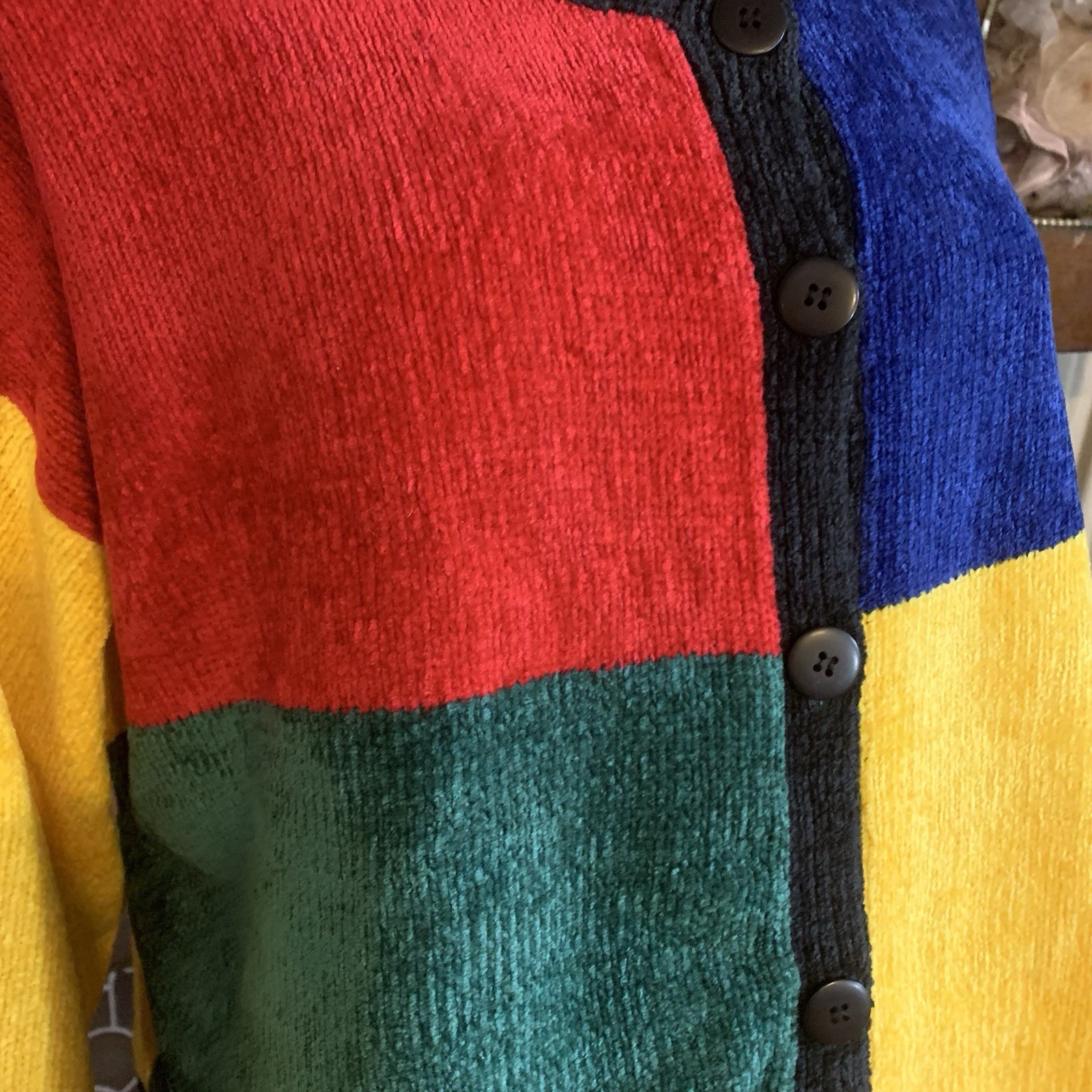 VINTAGE CIRCA 1990’S JACQUE AND KOKO BLACK W/MULTI COLOR CARDIGAN SIZE 22/24