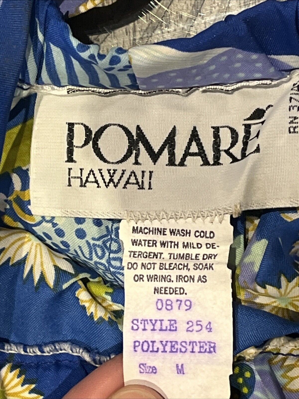 Pomare Hawaii Dress Ruffle Floral Size Medium Blue Retro Summer Tropical