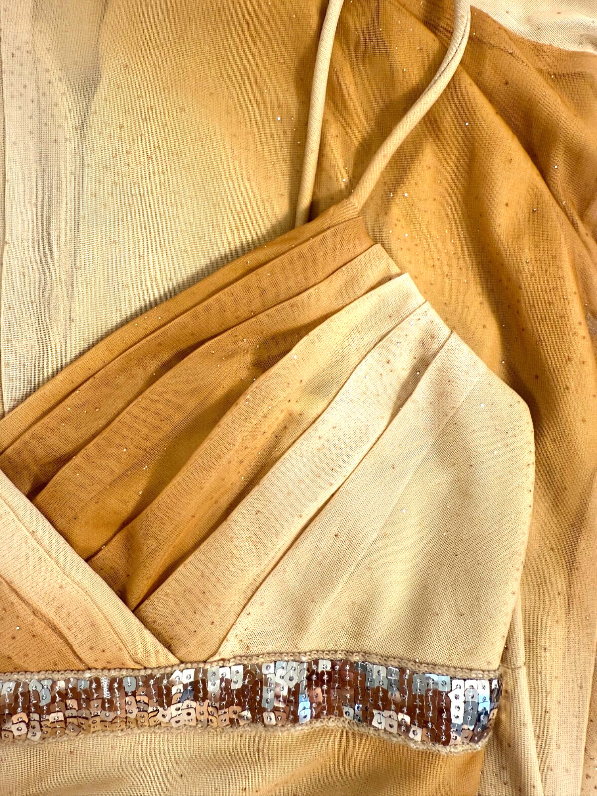 City Triangles-wm sz M vtg 82 disco style dress cascade ruffles brown gold ombre