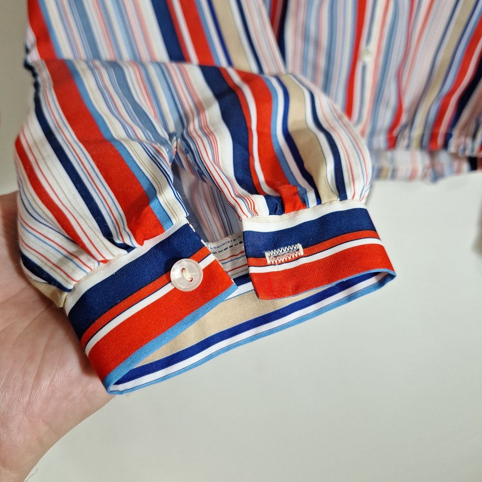 Vintage 70s Loubella Extendables Striped Tie Front Blouse Shirt XL 1X Retro