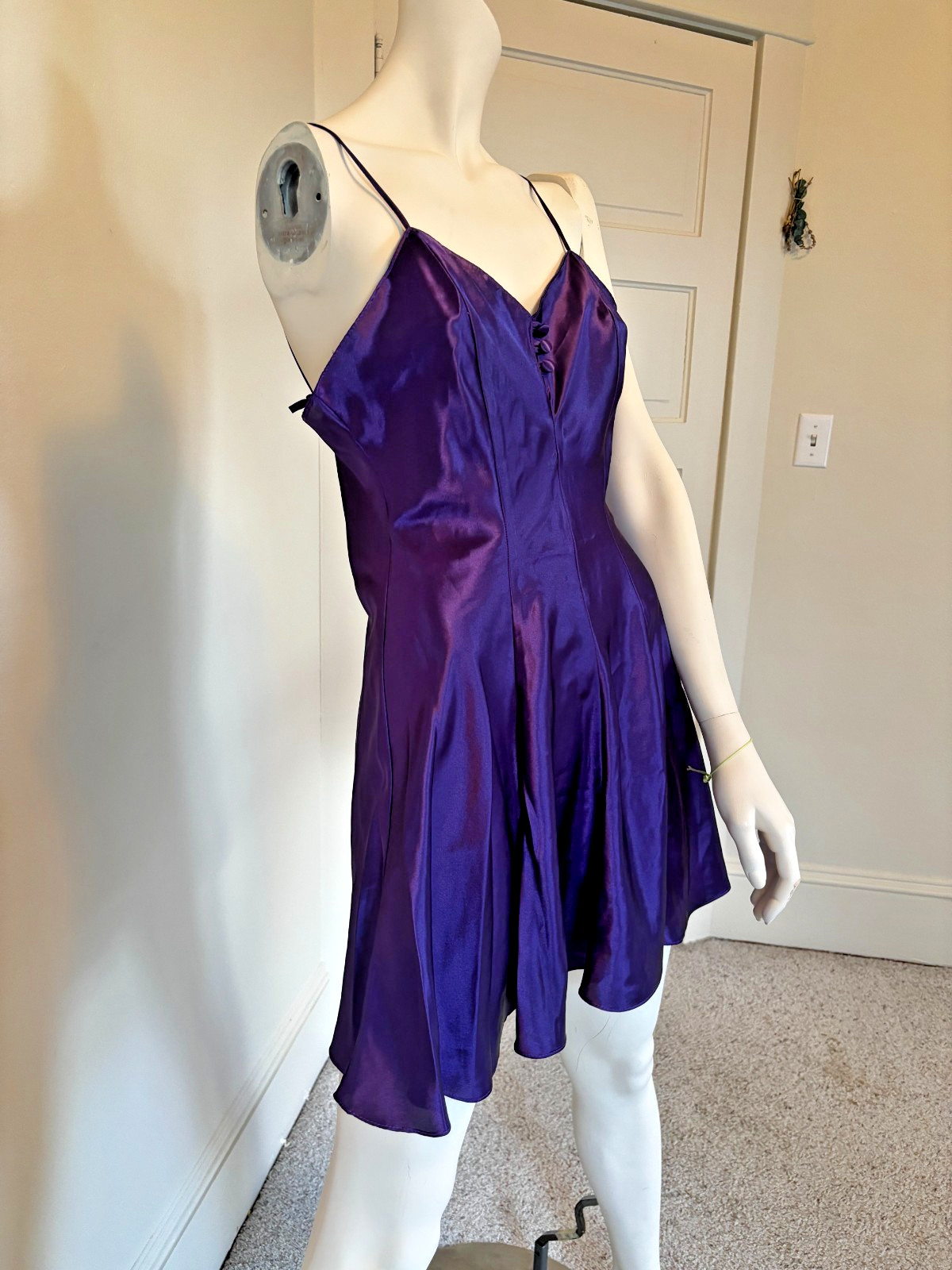 Shiny Romance Du Jour Purple Satin Vintage Slip Dress Flounce Skirt Size M USA