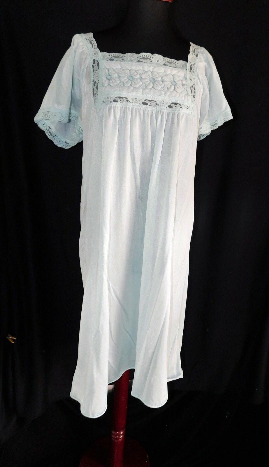 Vintage Blue Rikky New York waltz gown, SZ 44, nylon, embroidered